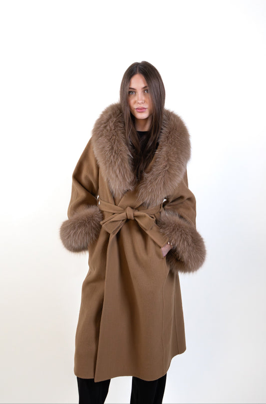 Vlněný Kabát s liškou Long Queen